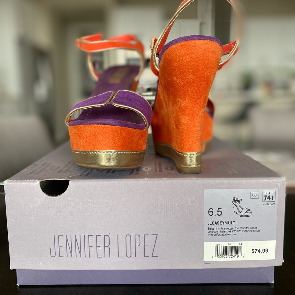 Jennifer Lopez Orange and Purple Wedge Sandals.  Size 6.5